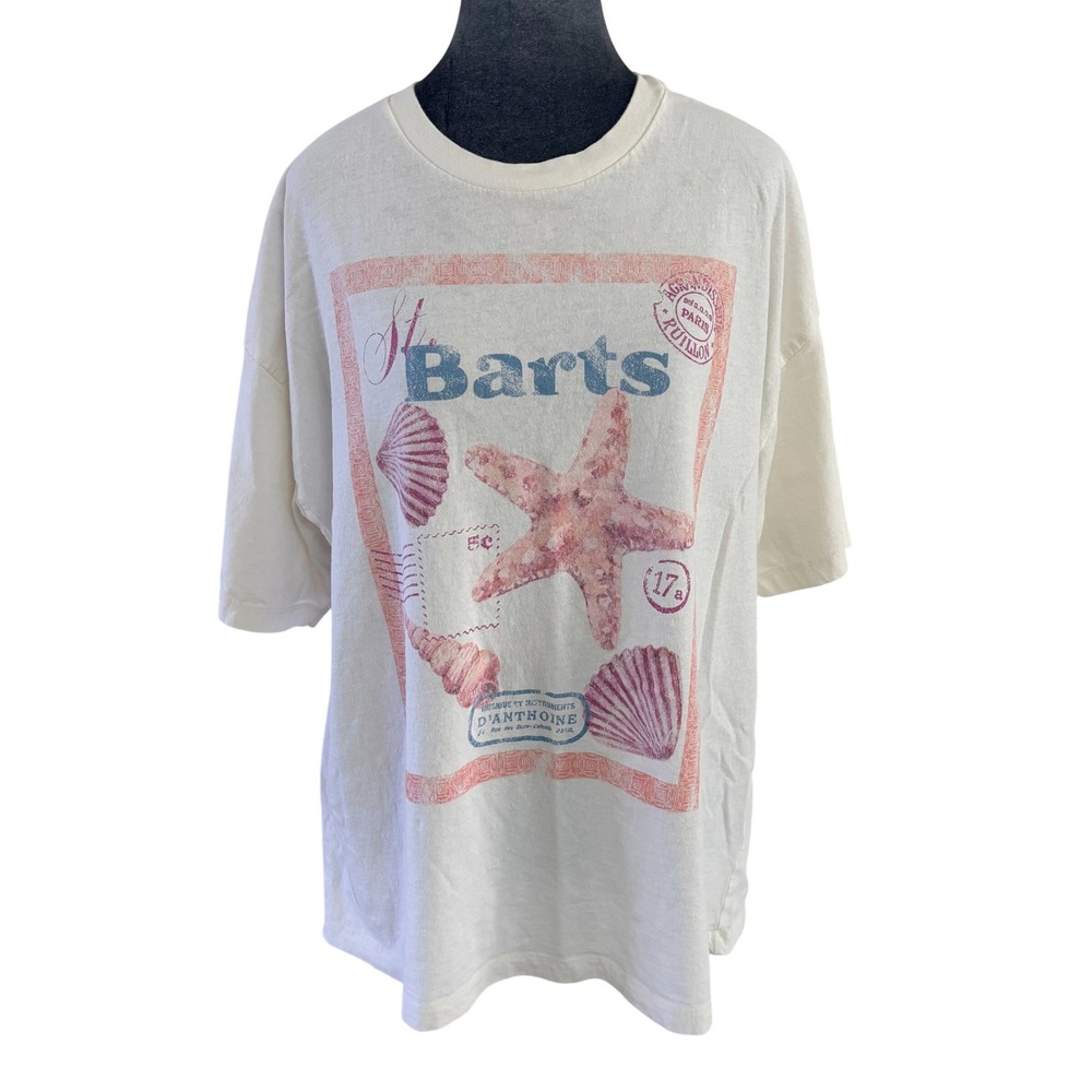 VICI St Barts Oversized Beachy French Aesthetic Tee Starfish‎ Shell Postcard L